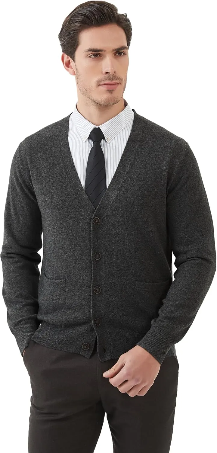 Kallspin Men's Cardigan Sweaters Wool Blend V Neck Button Down Sweaters with Pockets