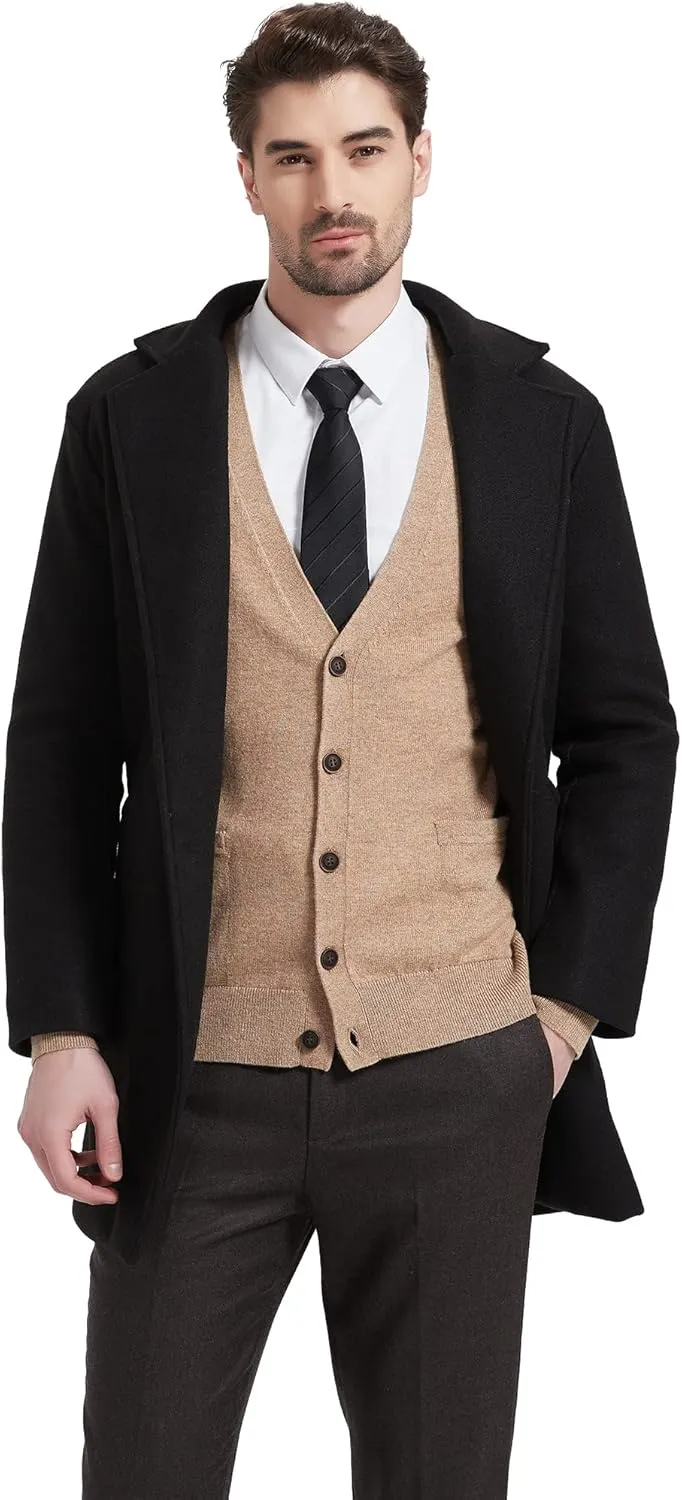 Kallspin Men's Cardigan Sweaters Wool Blend V Neck Button Down Sweaters with Pockets