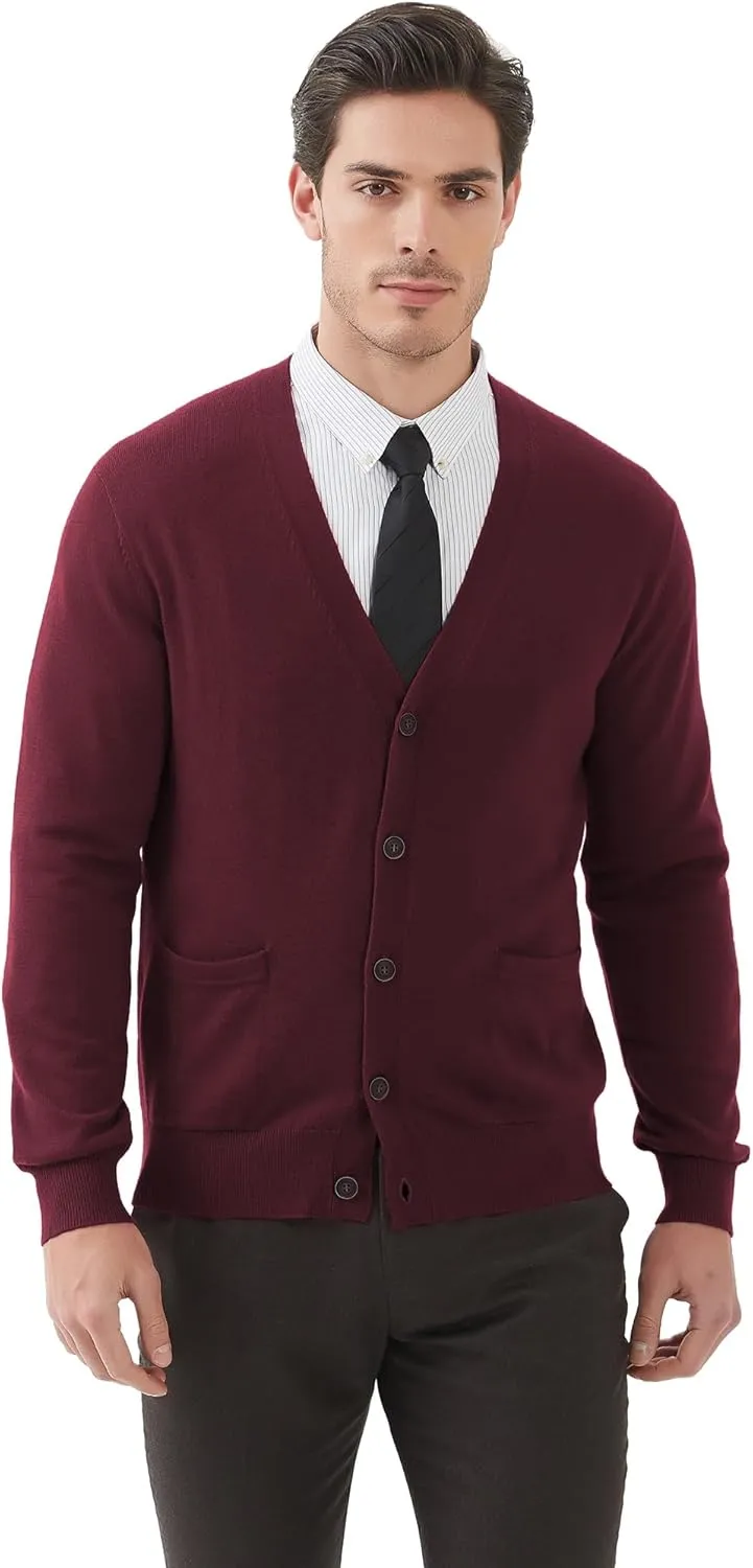 Kallspin Men's Cardigan Sweaters Wool Blend V Neck Button Down Sweaters with Pockets