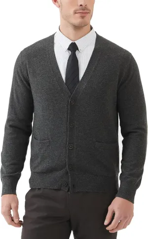 Kallspin Men's Cardigan Sweaters Wool Blend V Neck Button Down Sweaters with Pockets