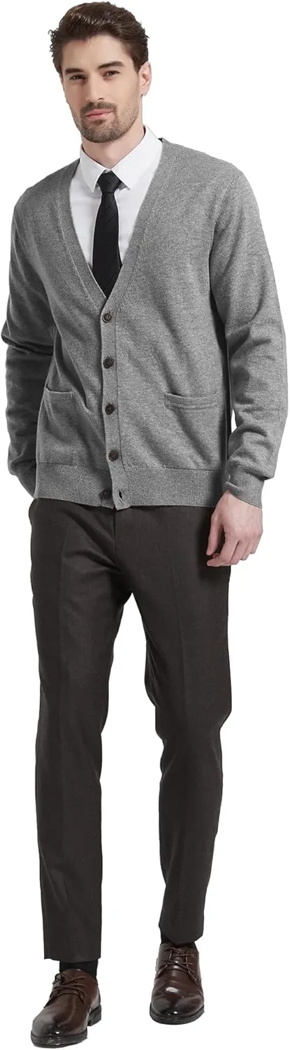 Kallspin Men's Cardigan Sweaters Wool Blend V Neck Button Down Sweaters with Pockets
