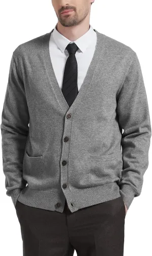 Kallspin Men's Cardigan Sweaters Wool Blend V Neck Button Down Sweaters with Pockets