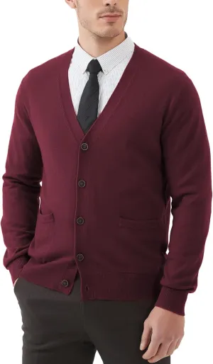 Kallspin Men's Cardigan Sweaters Wool Blend V Neck Button Down Sweaters with Pockets