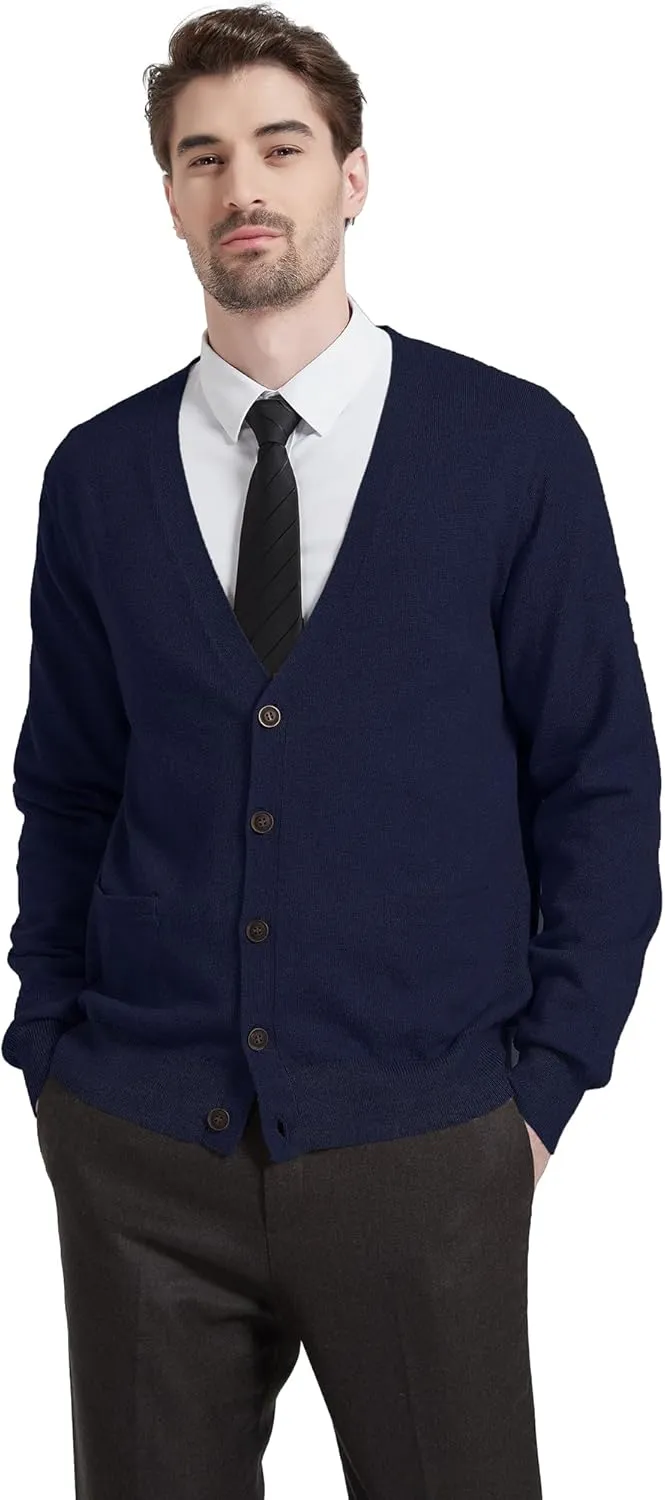 Kallspin Men's Cardigan Sweaters Wool Blend V Neck Button Down Sweaters with Pockets