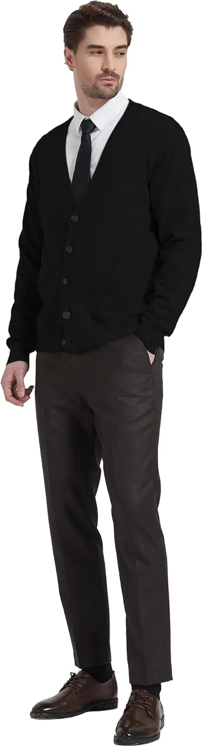 Kallspin Men's Cardigan Sweaters Wool Blend V Neck Button Down Sweaters with Pockets