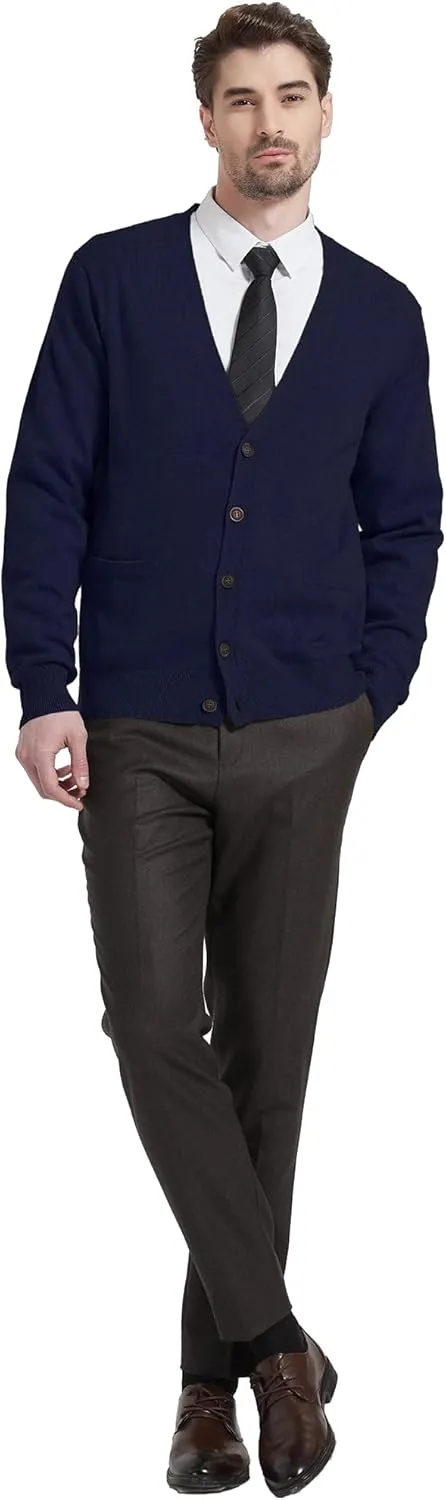 Kallspin Men's Cardigan Sweaters Wool Blend V Neck Button Down Sweaters with Pockets