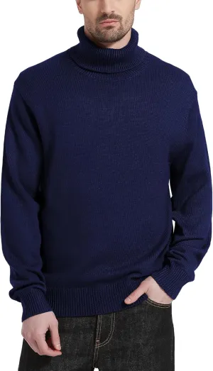 Kallspin Men's Turtleneck Sweaters Wool Blend Mid-Weight Highneck Pullover Sweaters