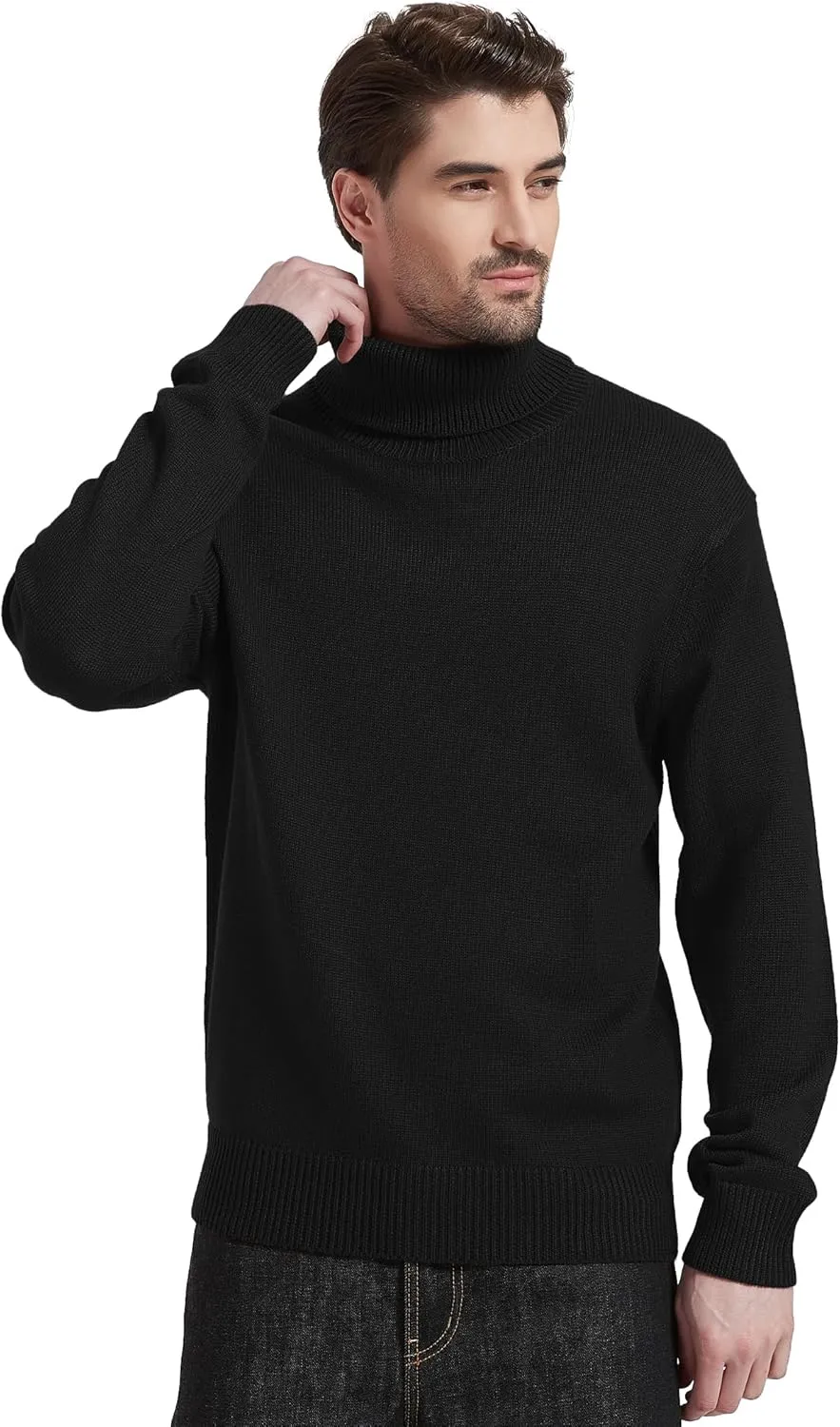 Kallspin Men's Turtleneck Sweaters Wool Blend Mid-Weight Highneck Pullover Sweaters