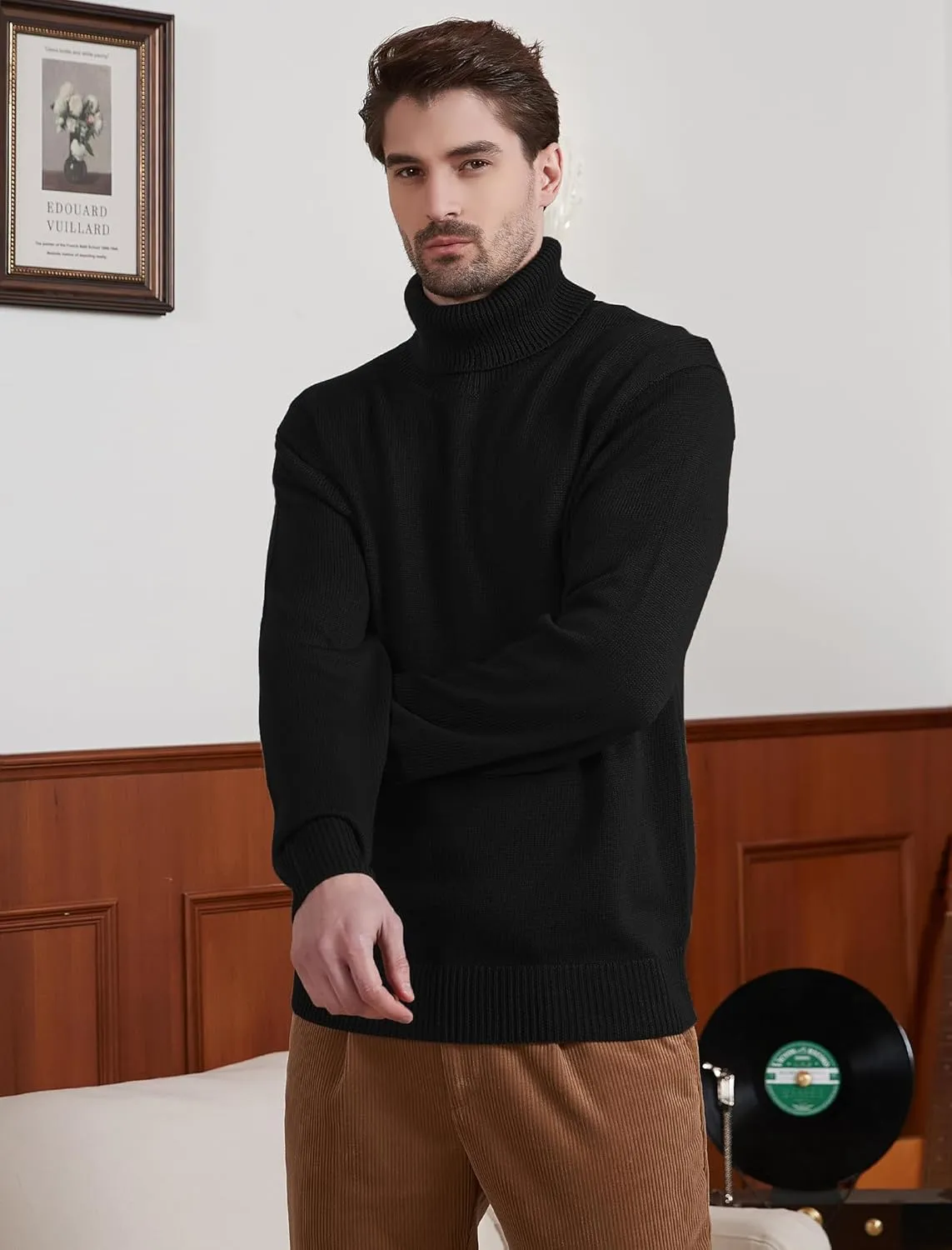 Kallspin Men's Turtleneck Sweaters Wool Blend Mid-Weight Highneck Pullover Sweaters