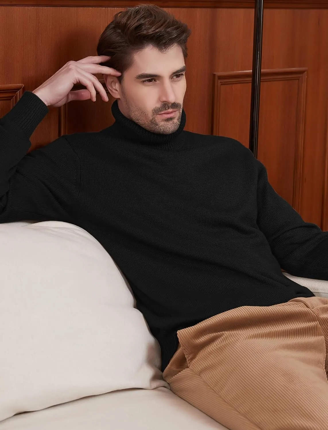 Kallspin Men's Turtleneck Sweaters Wool Blend Mid-Weight Highneck Pullover Sweaters