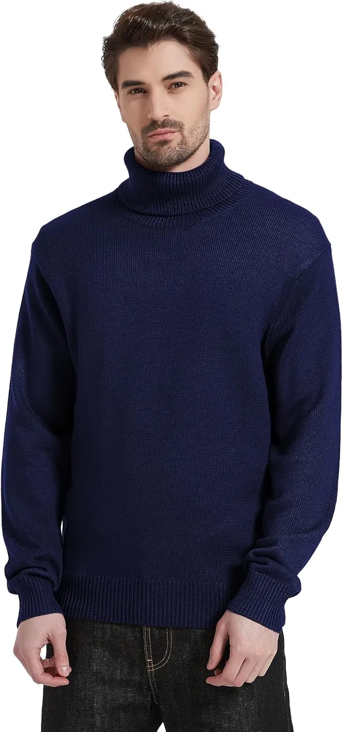 Kallspin Men's Turtleneck Sweaters Wool Blend Mid-Weight Highneck Pullover Sweaters