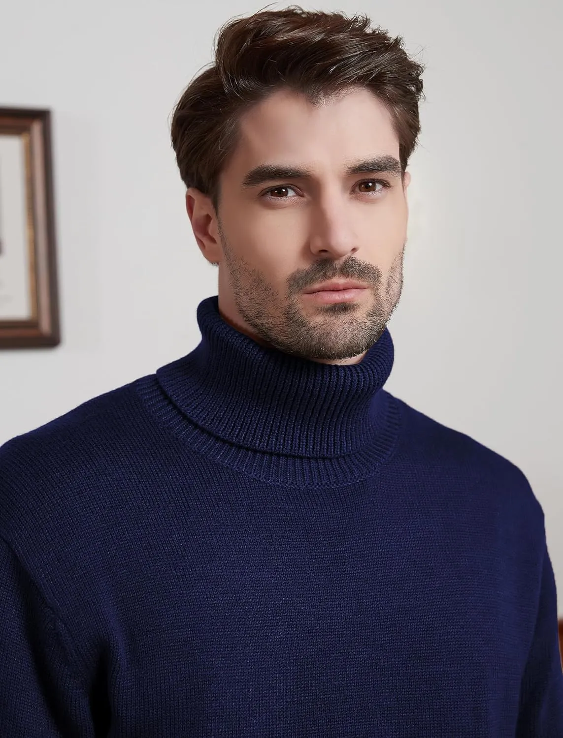 Kallspin Men's Turtleneck Sweaters Wool Blend Mid-Weight Highneck Pullover Sweaters