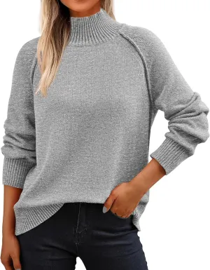 KIRUNDO Womens Fall Sweaters 2025 Trendy Turtleneck Long Sleeve Ribbed Knit Chunky Casual Loose Pullover Sweaters Tops