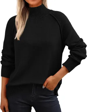 KIRUNDO Womens Fall Sweaters 2025 Trendy Turtleneck Long Sleeve Ribbed Knit Chunky Casual Loose Pullover Sweaters Tops