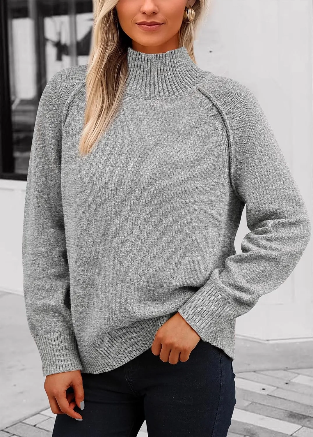 KIRUNDO Womens Fall Sweaters 2025 Trendy Turtleneck Long Sleeve Ribbed Knit Chunky Casual Loose Pullover Sweaters Tops