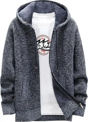 Knit Hoodies For Men Cardigan Sweaters Full Zip Hooded Sweatshirts Fleece Lined Sweater Jackets With Pockets