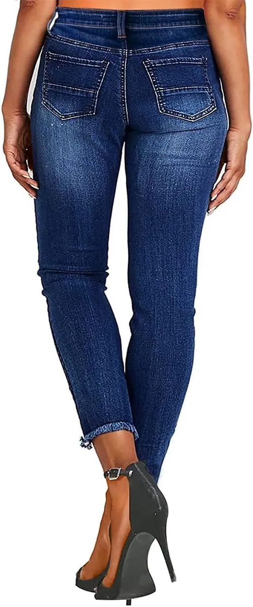KUNMI Women's Ripped Skinny Jeans Distressed Stretchy Denim Pants