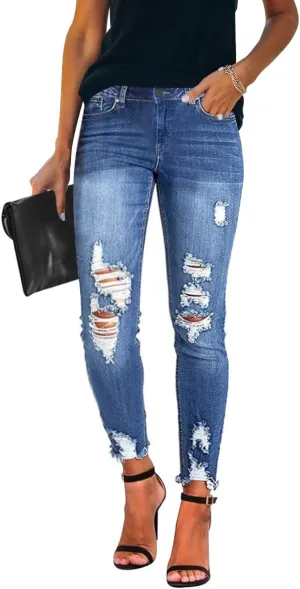 KUNMI Women's Ripped Skinny Jeans Distressed Stretchy Denim Pants