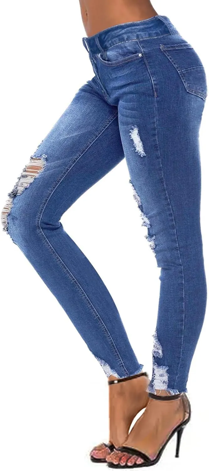 KUNMI Women's Ripped Skinny Jeans Distressed Stretchy Denim Pants