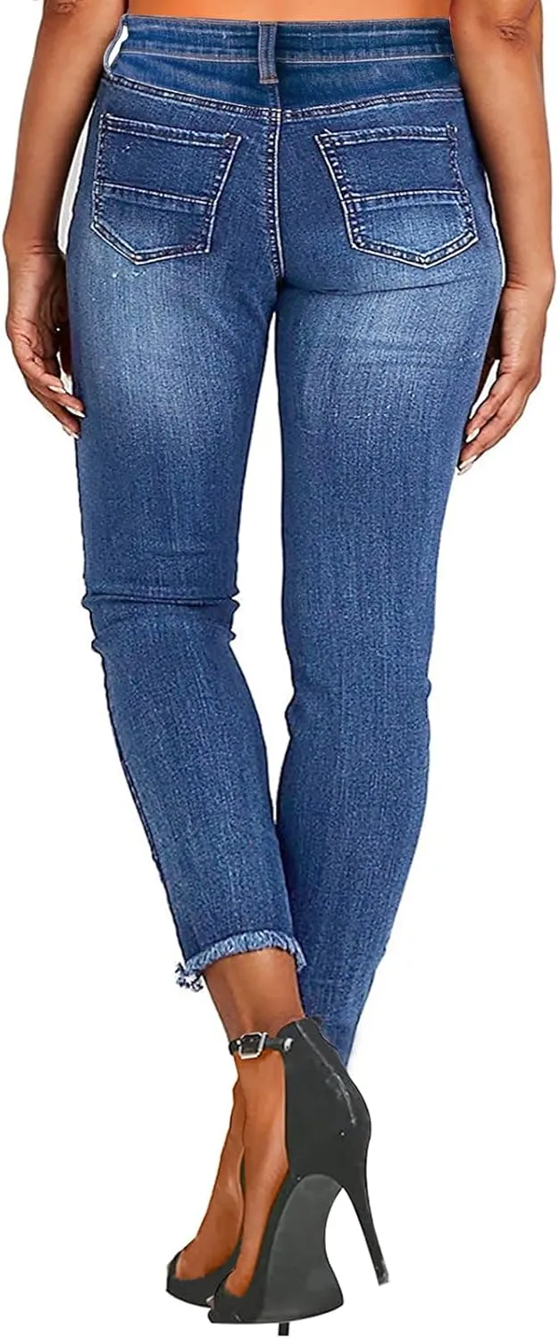 KUNMI Women's Ripped Skinny Jeans Distressed Stretchy Denim Pants