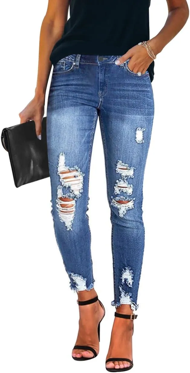 KUNMI Women's Ripped Skinny Jeans Distressed Stretchy Denim Pants