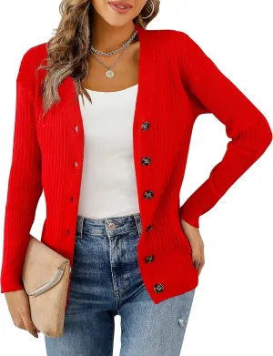 LIENRIDY Women's Knit Cardigan Long Sleeve Button Down Sweater Lightweight Cardigans, S-XL