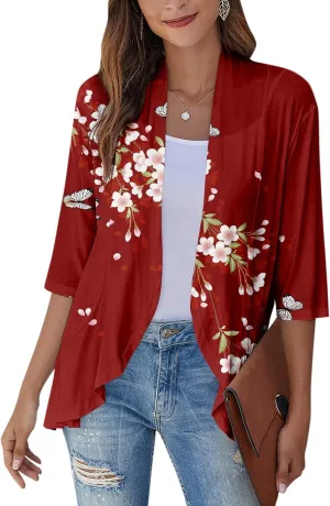 Lightweight Flutter Cardigan for Women Casual 3/4 Sleeve Cardigans for Women Long Fall Cardigan Sweaters for Women