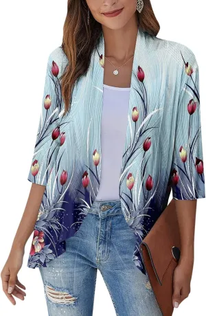 Lightweight Flutter Cardigan for Women Casual 3/4 Sleeve Cardigans for Women Long Fall Cardigan Sweaters for Women