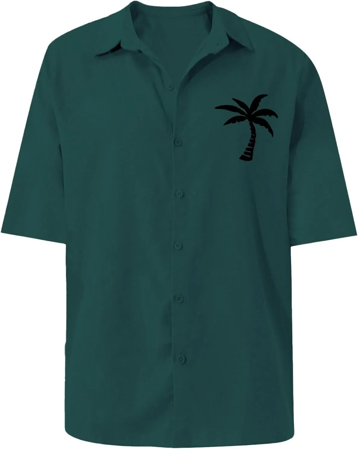 Linen Button Down Shirts Mens Summer Palm Print Short Sleeve Tropical Beach Tops Lightweight Quick Dry Hawaiian Shirt