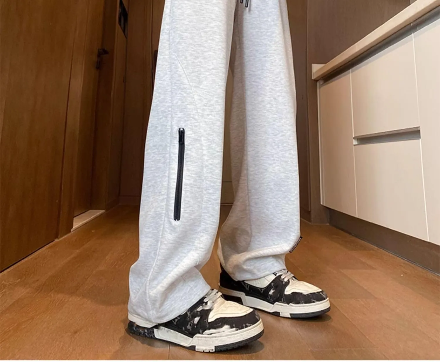 Linen Casual Pants Men's Relaxed Fit Elastic Waist Wide Leg Fiber Trousers