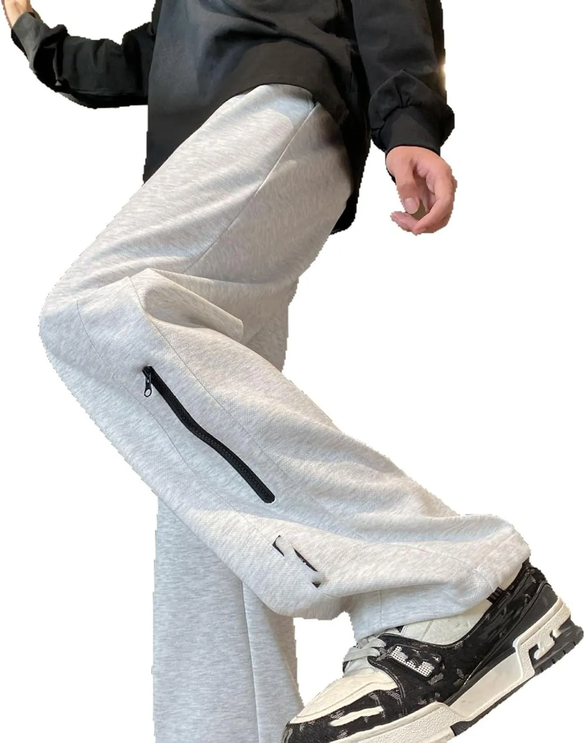 Linen Casual Pants Men's Relaxed Fit Elastic Waist Wide Leg Fiber Trousers