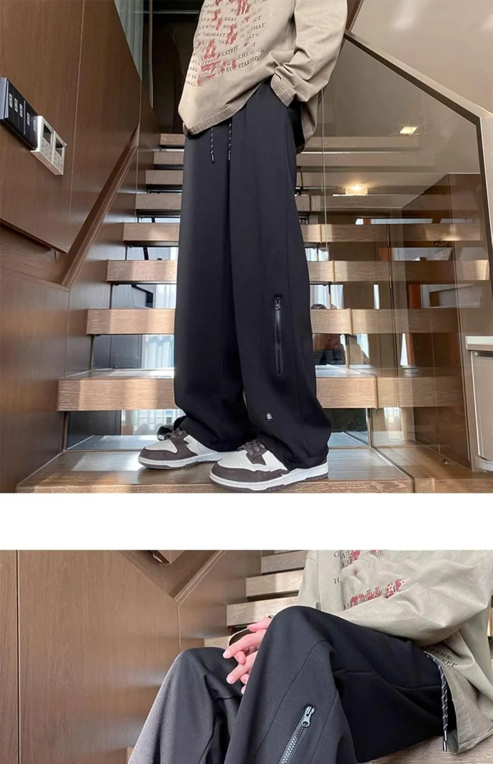 Linen Casual Pants Men's Relaxed Fit Elastic Waist Wide Leg Fiber Trousers