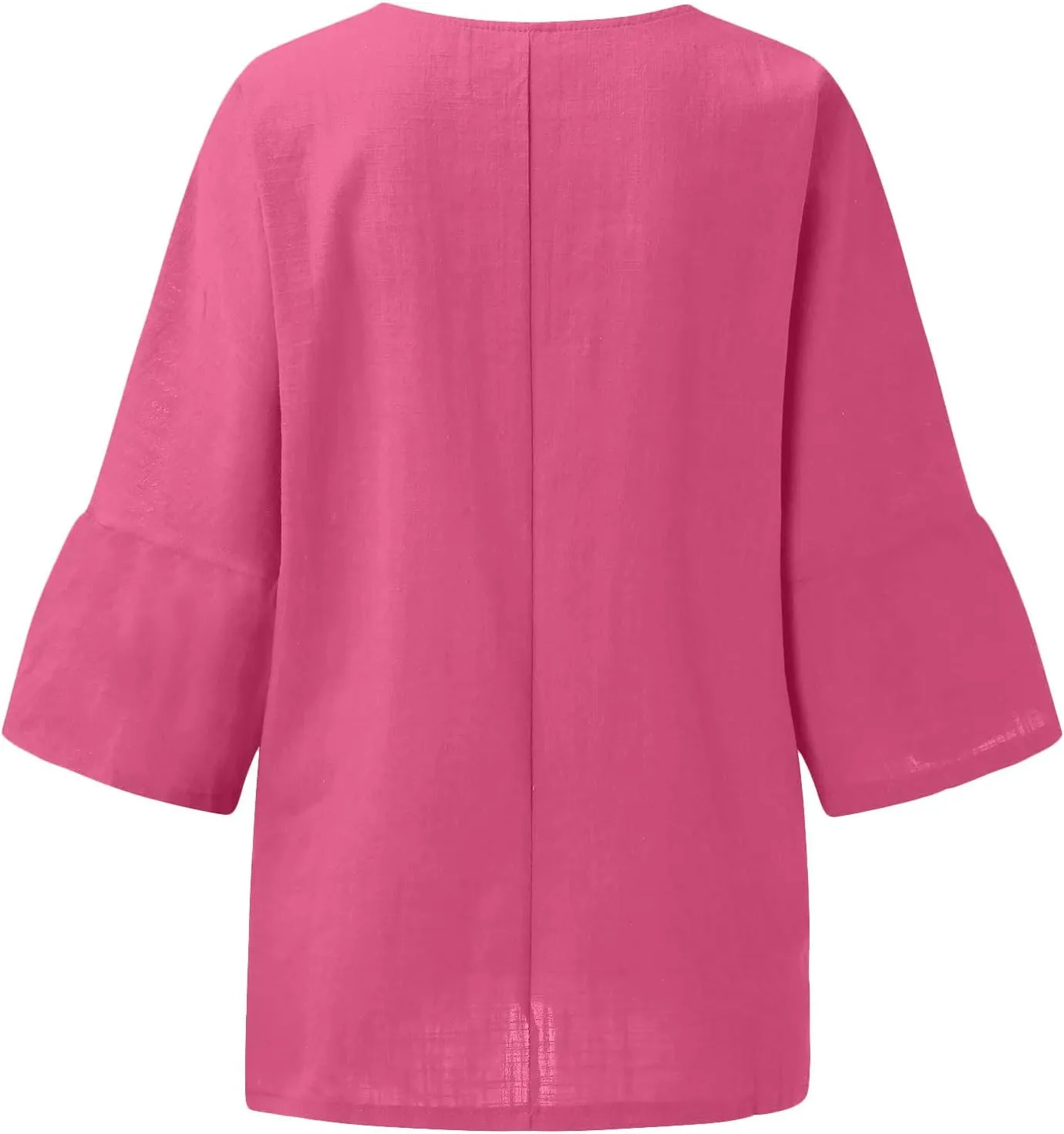 Linen Shirts for Women Solid Color Basic 3/4 Sleeve Tops Summer Casual Round Neck Pullover Blouse Ladies Tunic Tshirt