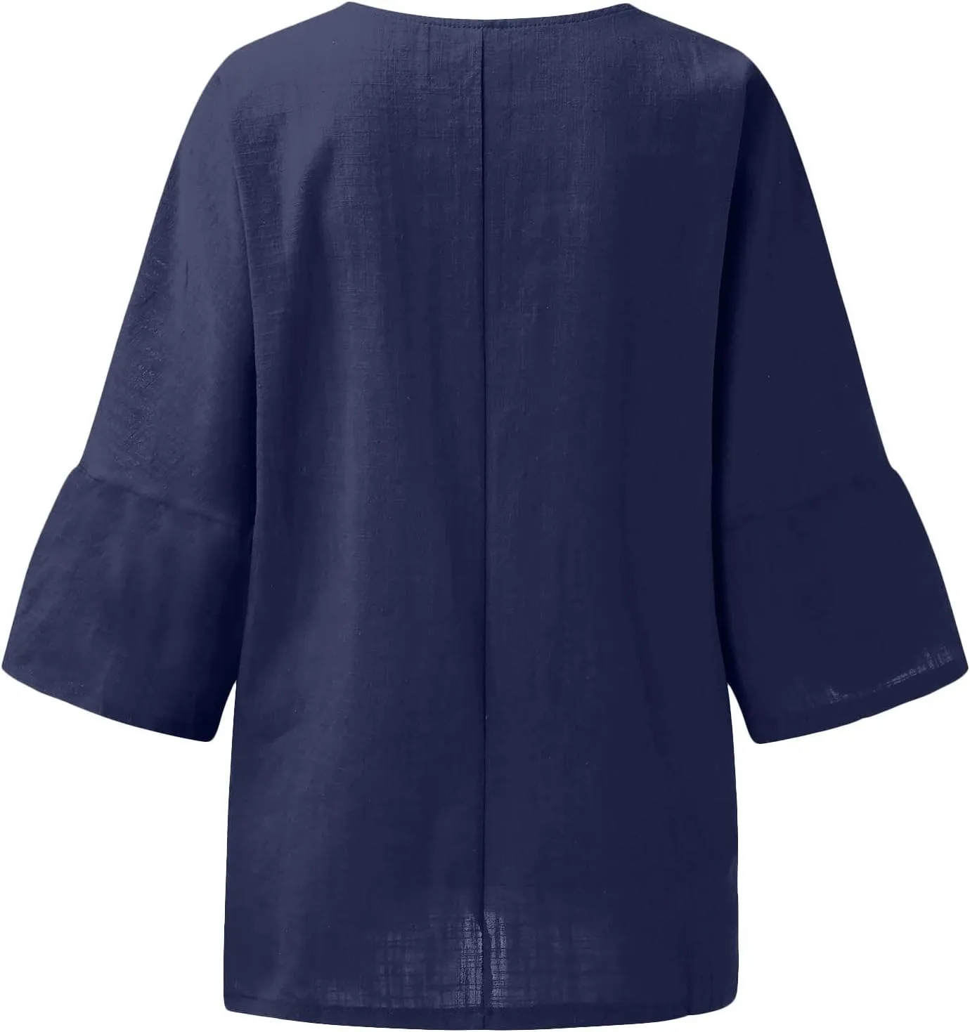Linen Shirts for Women Solid Color Basic 3/4 Sleeve Tops Summer Casual Round Neck Pullover Blouse Ladies Tunic Tshirt
