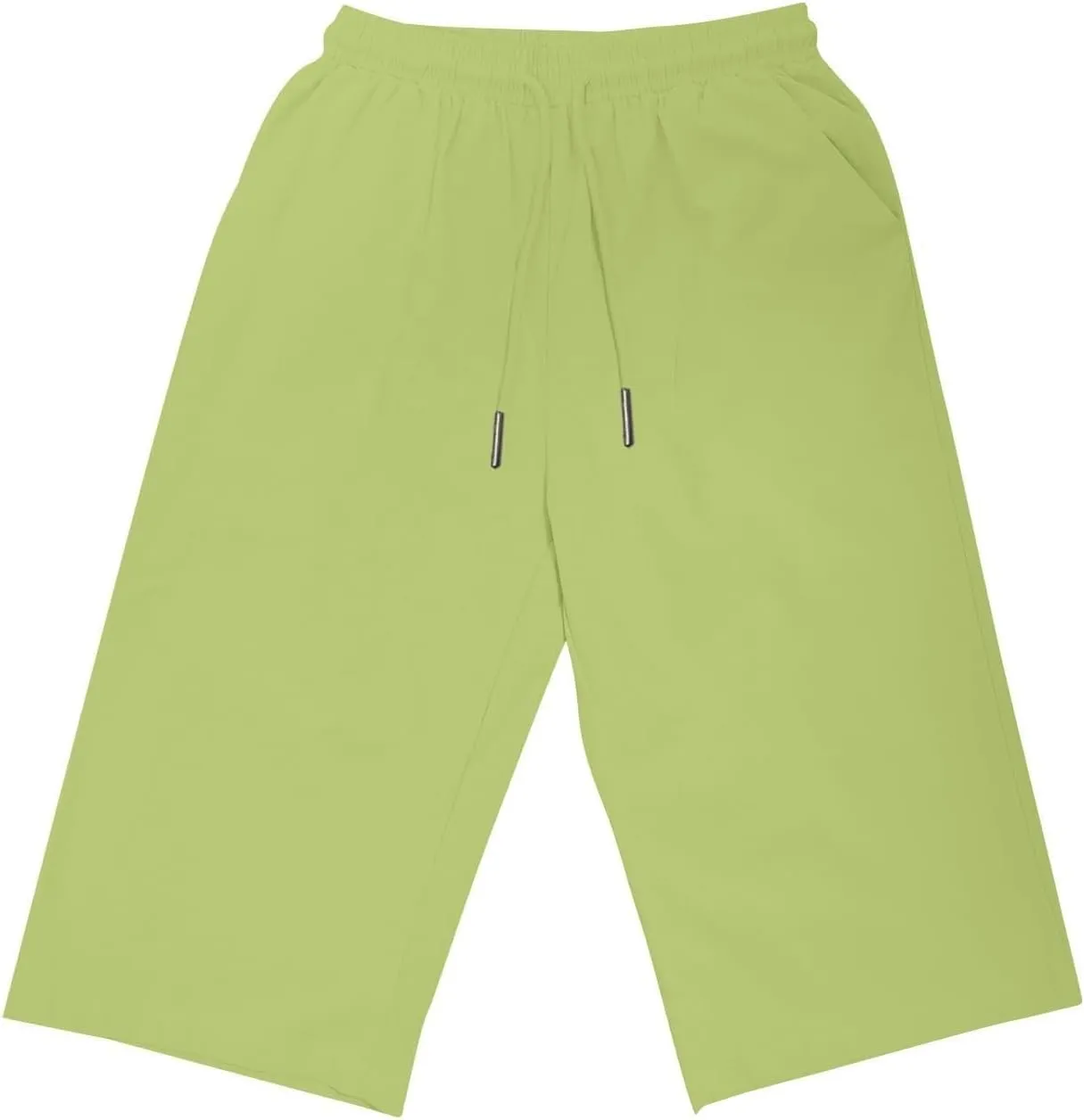 Linen Shorts for Women Knee Length Bermuda Shorts Drawstring Elastic Waist Summer Casual Gym Shorts with Pockets