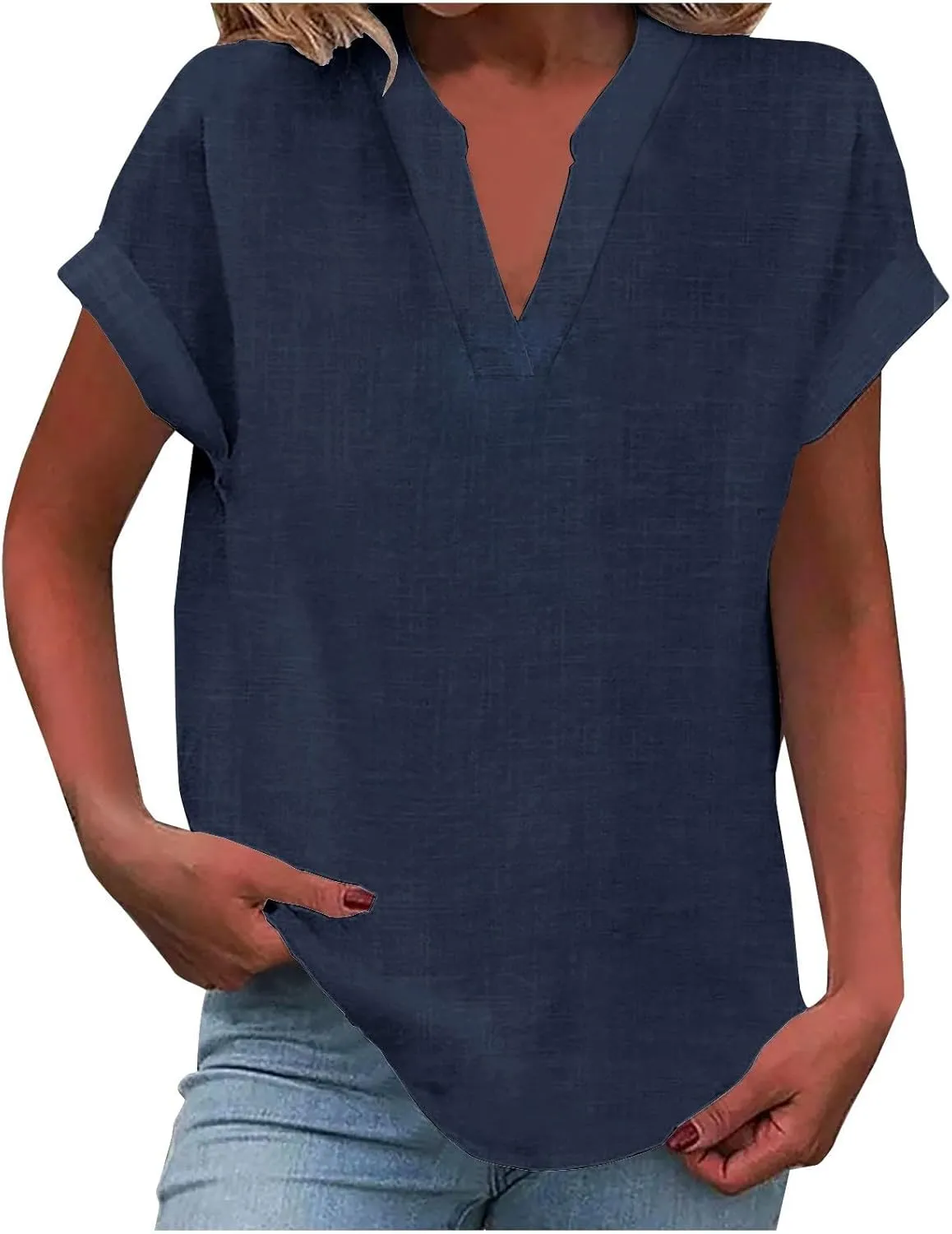 Linen Tops for Women, Thin Lightweight Summer Yoga Beach Shirts Cotton Blouses for Women V-Neck Casual Gauze Tops