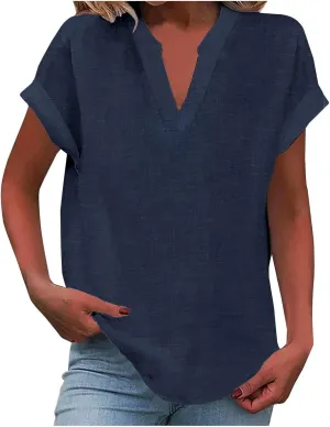 Linen Tops for Women, Thin Lightweight Summer Yoga Beach Shirts Cotton Blouses for Women V-Neck Casual Gauze Tops