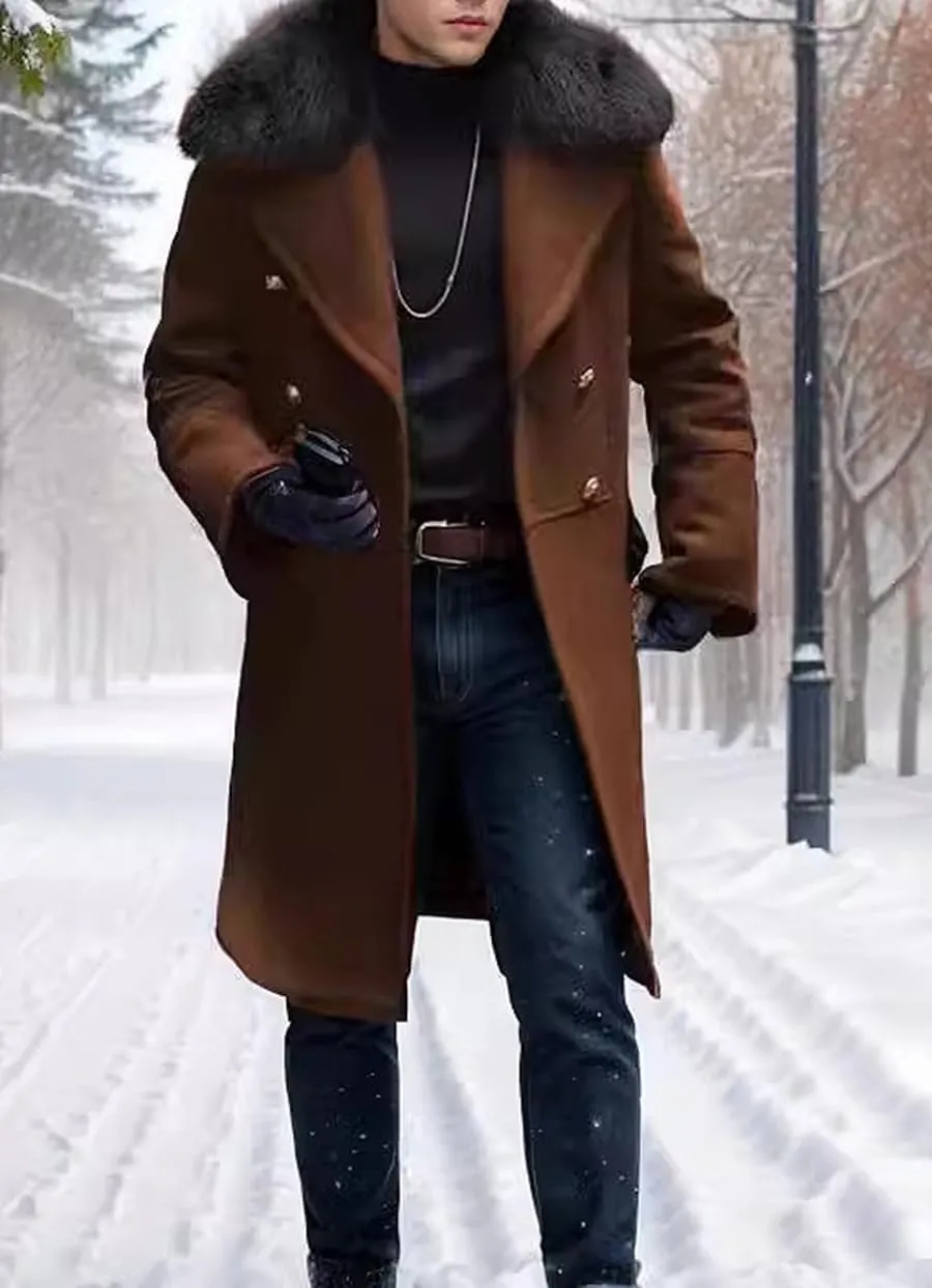 Maiyifu-GJ Men's Wool Blend Long Pea Coat Slim Fit Double Breasted Trench Coats Winter Warm Mid-Length Jackets Overcoat