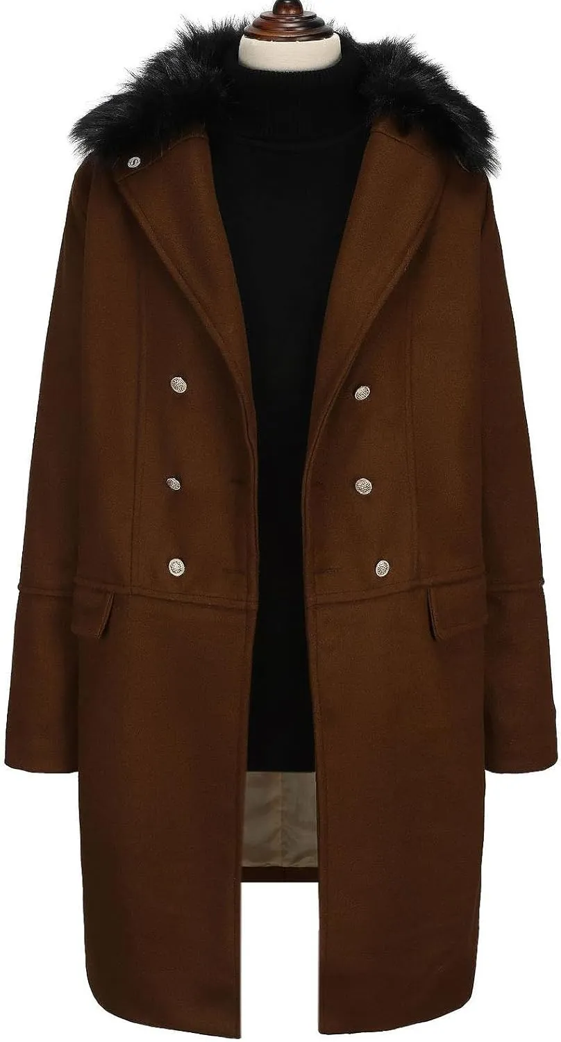 Maiyifu-GJ Men's Wool Blend Long Pea Coat Slim Fit Double Breasted Trench Coats Winter Warm Mid-Length Jackets Overcoat