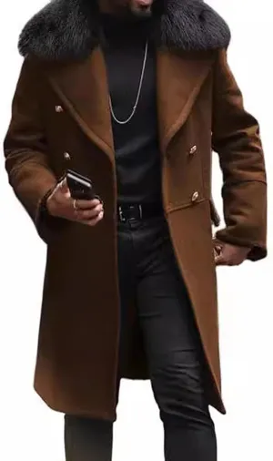 Maiyifu-GJ Men's Wool Blend Long Pea Coat Slim Fit Double Breasted Trench Coats Winter Warm Mid-Length Jackets Overcoat