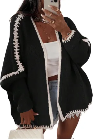 MakeMeChic Women's Open Front Lantern Long Sleeve Cardigan Sweater Chunky Knit Oversized Cardigans