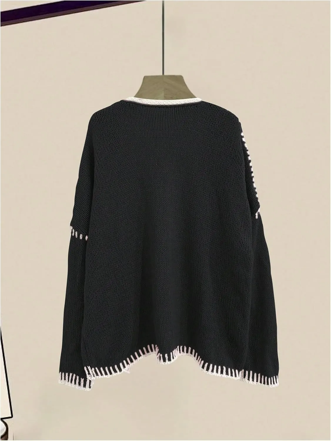 MakeMeChic Women's Open Front Lantern Long Sleeve Cardigan Sweater Chunky Knit Oversized Cardigans