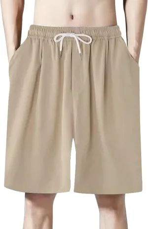 Men Casual Shorts Elastic Waist Drawstring Shorts Stretch Summer Beach Shorts with Pockets