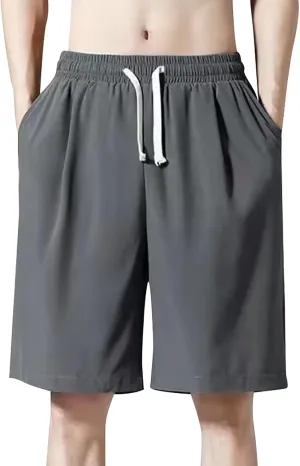 Men Casual Shorts Elastic Waist Drawstring Shorts Stretch Summer Beach Shorts with Pockets