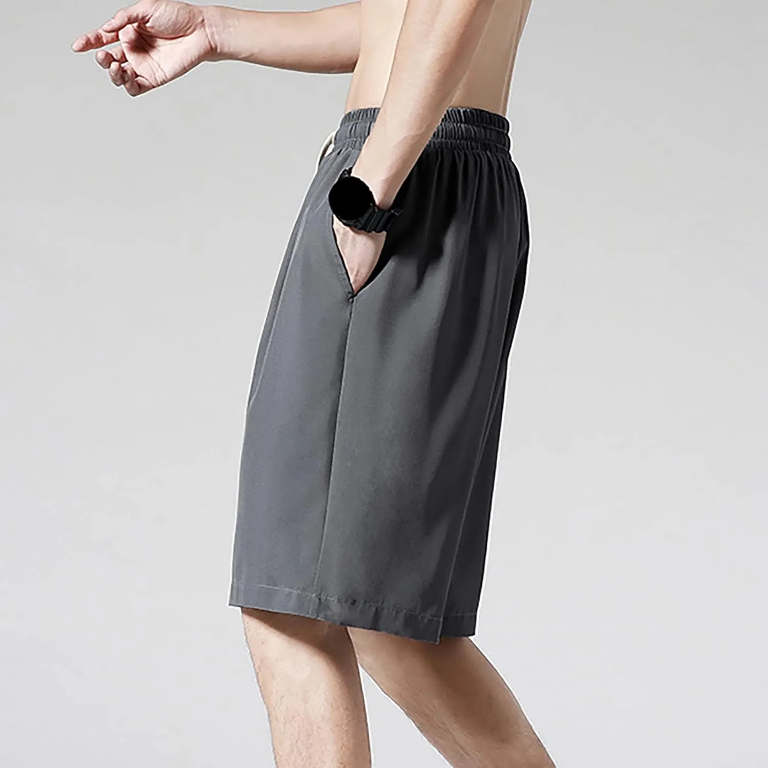 Men Casual Shorts Elastic Waist Drawstring Shorts Stretch Summer Beach Shorts with Pockets