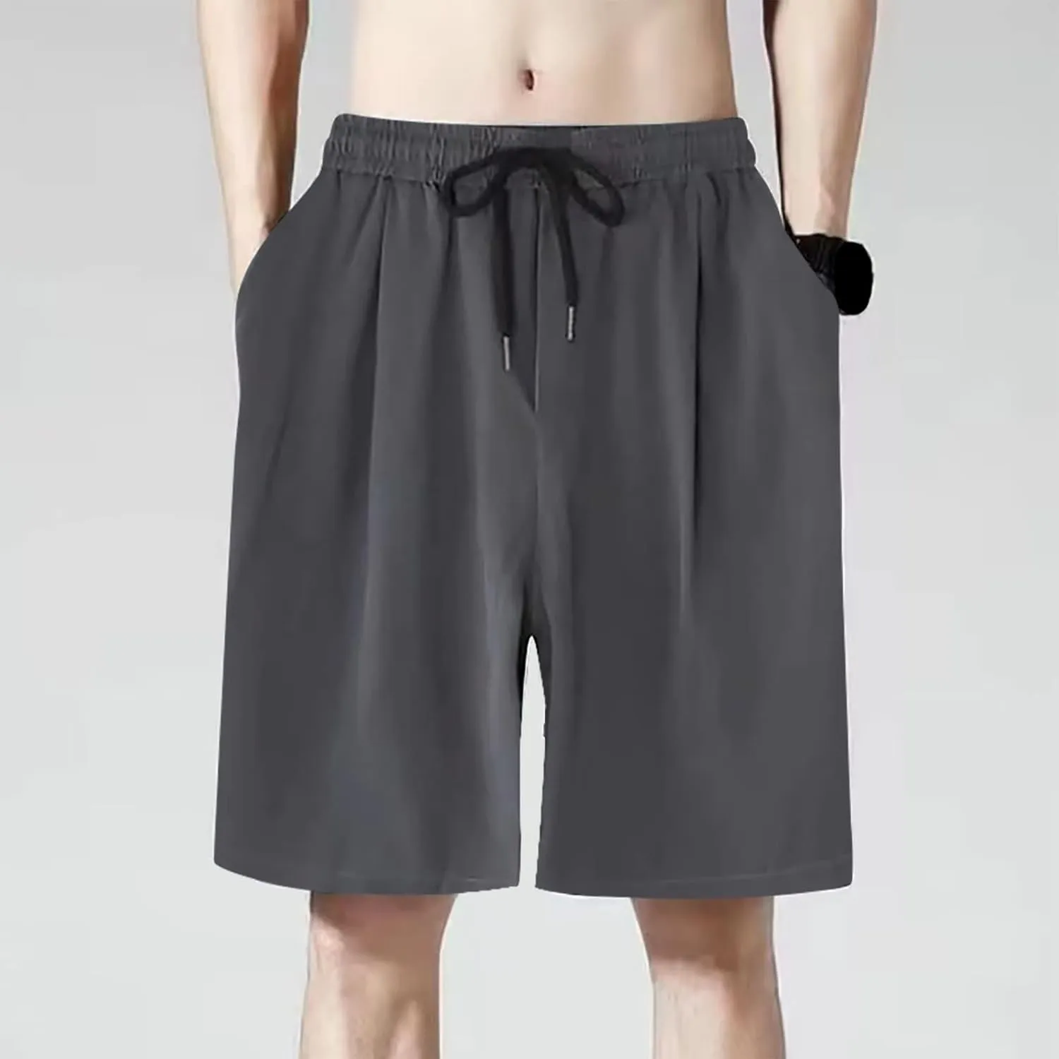 Men Casual Shorts Elastic Waist Drawstring Shorts Stretch Summer Beach Shorts with Pockets