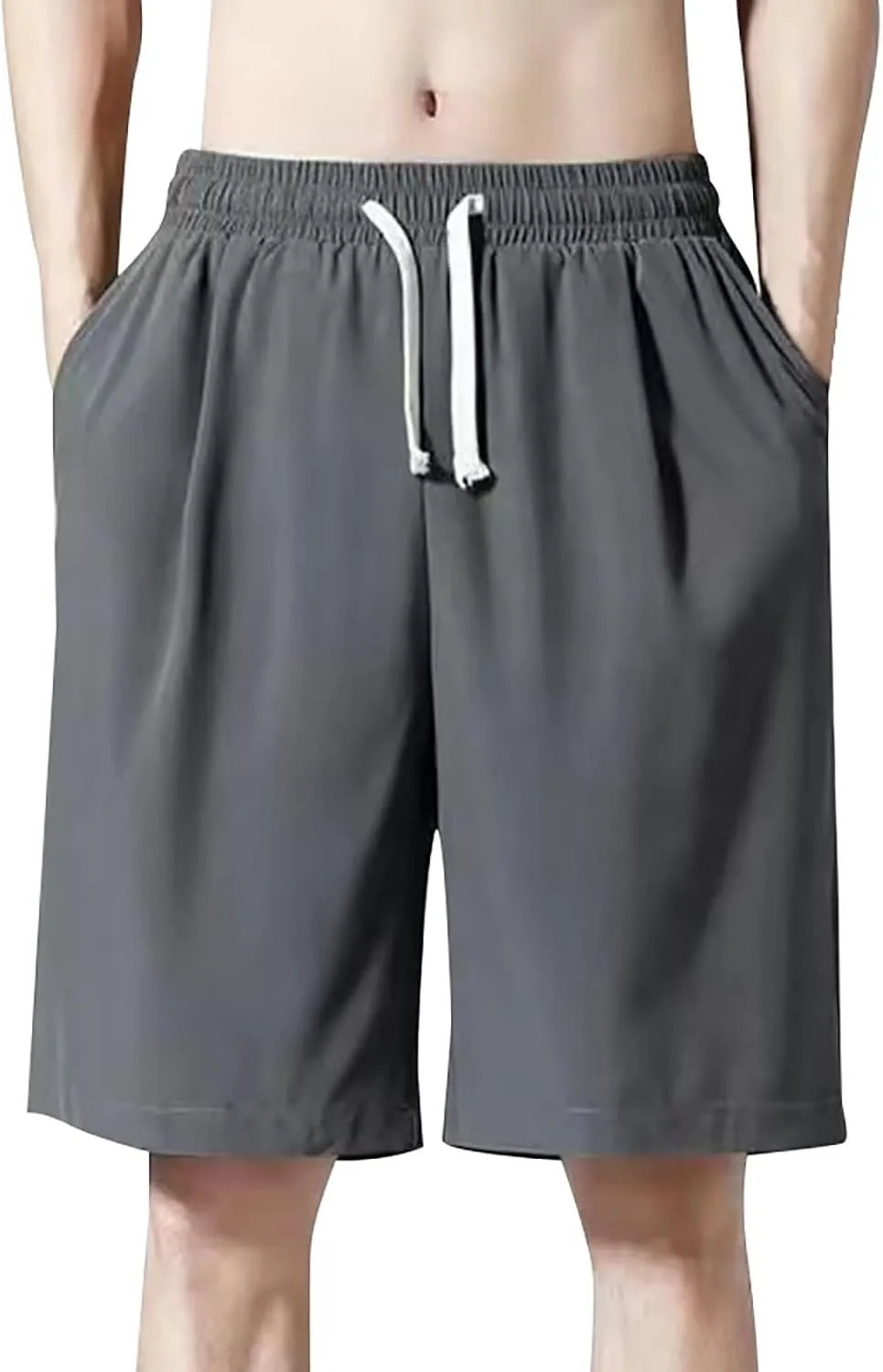 Men Casual Shorts Elastic Waist Drawstring Shorts Stretch Summer Beach Shorts with Pockets