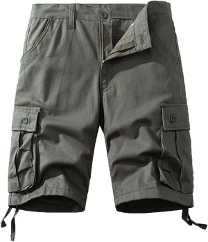 Men Drawstring Shorts 5 Inch Inseam Casual Cargo Shorts Regular Fit Multi-Pockets Cotton Shorts Outdoor Sports Shorts