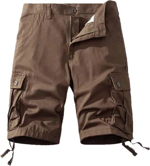 Men Drawstring Shorts 5 Inch Inseam Casual Cargo Shorts Regular Fit Multi-Pockets Cotton Shorts Outdoor Sports Shorts