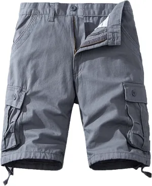 Men Drawstring Shorts 5 Inch Inseam Casual Cargo Shorts Regular Fit Multi-Pockets Cotton Shorts Outdoor Sports Shorts